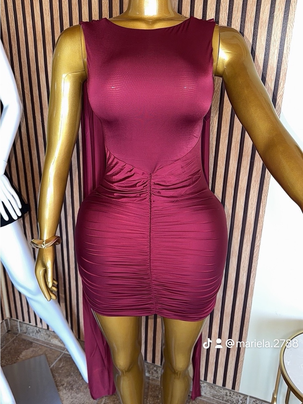 Fashion Nova Sleeveless Ruched Mini Dress in Burgundy